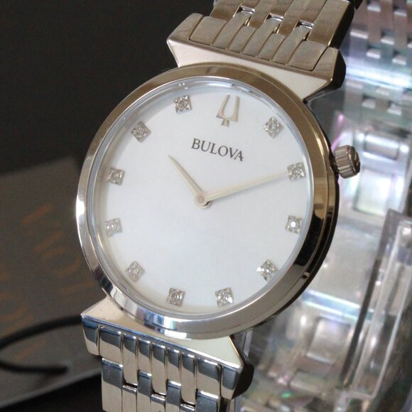 Bulova Ladies Regatta Quartz Watch MOP Dial 11 Diamond Indicese Classic 2 Hander - Picture 1 of 13